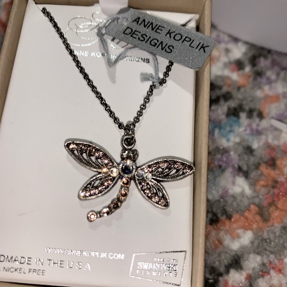 NEW ANNE KOPLIK Pink DRAGONFLY 16" NECKLACE SWAROVSKI CRYSTALS  *NIB - Picture 3 of 10